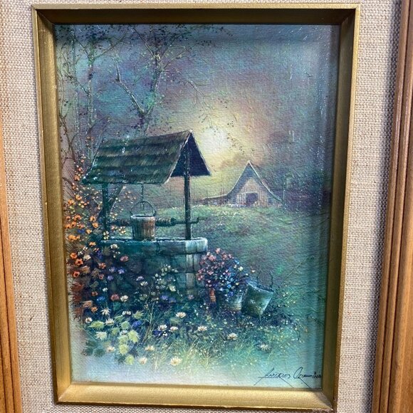 6 x 8 ANDRES ORPINAS Water Wishing Well Barn Print Wood Frame, Art Print, Vintag - Picture 2 of 10
